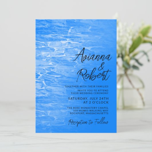 Minimalist Beach Azure Blue Wedding Invitation (Debout devant)