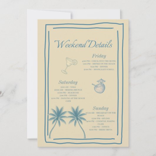 Minimalist Beach Bachelorette Invitation Itinerary (Dos)