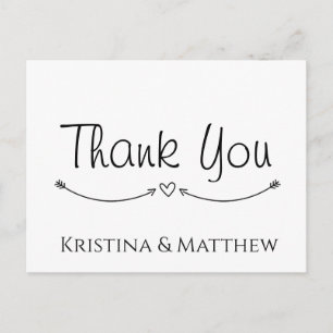 Minimalist Bedankt Black White Boho Heart Briefkaart