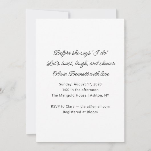 Minimalist Before She Says I Do Bridal Shower  Kaart (Voorkant)