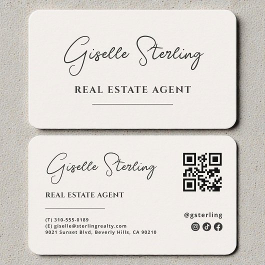 Minimalist Beige Real Estate Agent QR Code Visitekaartje