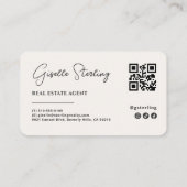 Minimalist Beige Real Estate Agent QR Code Visitekaartje (Achterkant)