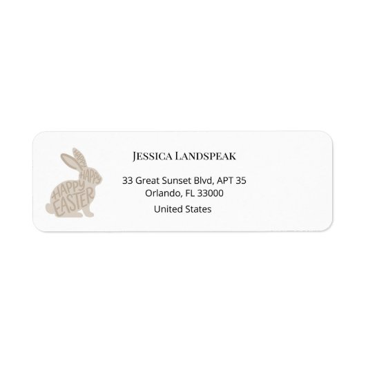Minimalist Beige Typography Rabbit Easter Etiket (Voorkant)