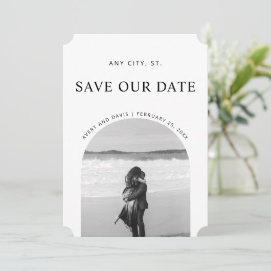 Minimalist Bewaar de datum eenvoudig met foto Save The Date (Staand voorkant)