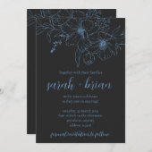 Minimalist Black and Blue Wedding Invitation Card (Devant / Derrière)