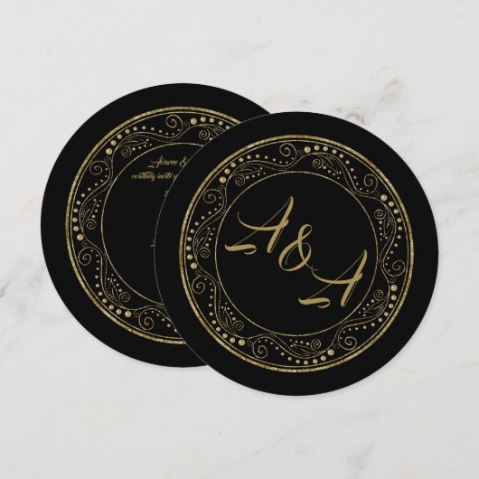 Minimalist Black and Gold Wedding Invitation (Devant / Derrière)