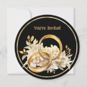 Minimalist Black and Gold Wedding Rings Invitation (Devant)