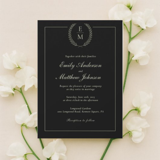 Minimalist Black And Sage Wedding Invitation