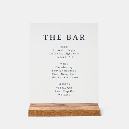 Minimalist Black and White Bar Menu Sign (Recto)