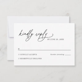 Minimalist Black and White Green Wedding RSVP Card Kaartje