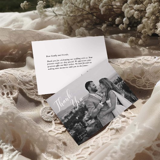 Minimalist Black and White Wedding Photo Bedankkaart