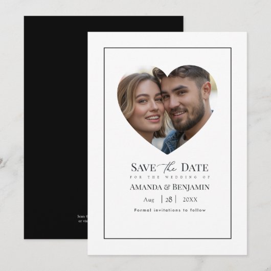 Minimalist Black and White Wedding Photo Save The Date (Voorkant / Achterkant)