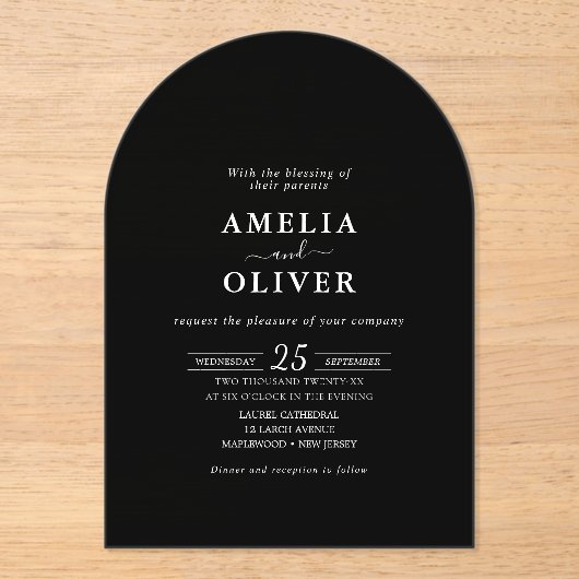 Minimalist Black Arch Elegant Wedding Invitation (Recto)