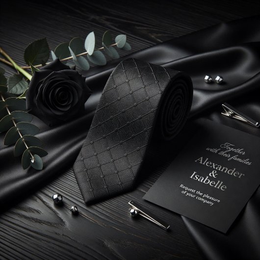 Minimalist Black Geometric Grid Dotted Texture Stropdas