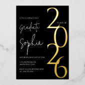 Minimalist Black & Gold Graduation Foil Invitation (Recto)
