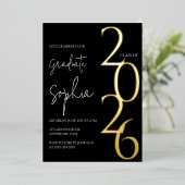 Minimalist Black & Gold Graduation Foil Invitation (Debout devant)