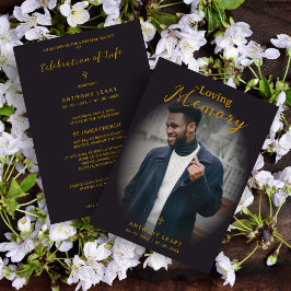 Minimalist Black Gradient Overlay Photo Funeral Kaart