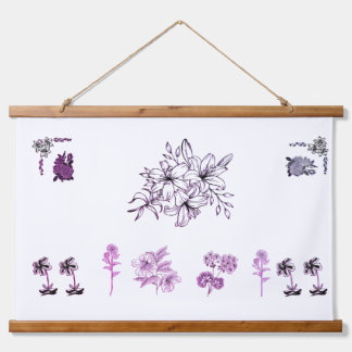 Minimalist Black Lily Botanical Line Art Illustrat Hangend Wandkleed