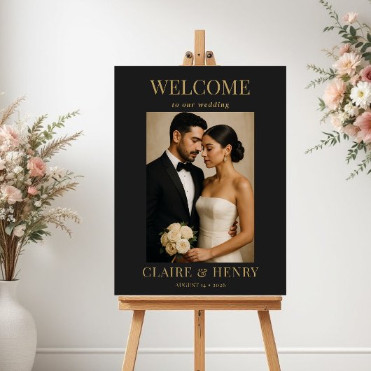 Minimalist Black Photo Modern Wedding Welcome  Poster