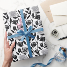 Minimalist Black Roses With Light Gray Stems Cadeaupapier