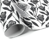 Minimalist Black Roses With Light Gray Stems  Cadeaupapier (Rol Hoek)