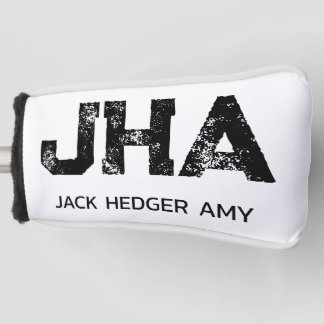 MINIMALIST BLACK THREE LETTER MONOGRAM NAME WHITE GOLFHEADCOVER