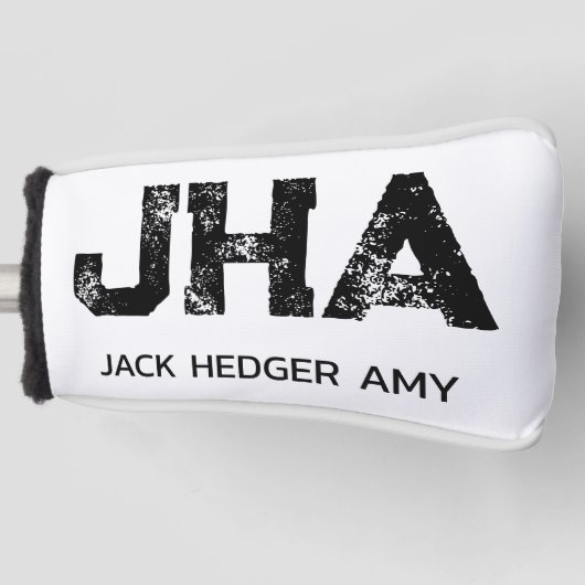 MINIMALIST BLACK THREE LETTER MONOGRAM NAME WHITE GOLFHEADCOVER (Voorkant)