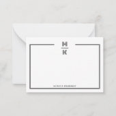 Minimalist Black Two Border Monogram Note Card Notitiekaartje (Voorkant)