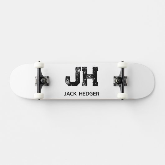 MINIMALIST BLACK TWO LETTER MONOGRAM NAME WHITE SKATEBOARD (Horizontaal)