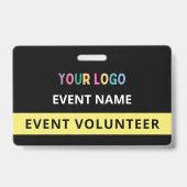 Minimalist Black Volunteer Event Naam Custom Logo Badge (Back)