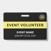 Minimalist Black Volunteer Event Naam Custom Logo Badge (Front)