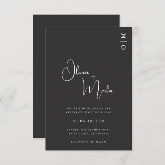  Minimalist Black Wedding QR code Invitation card (Devant / Derrière)