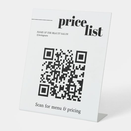 Minimalist Black White Bold QR Code Salon Reclamebord Met Voetstuk (Voorkant)