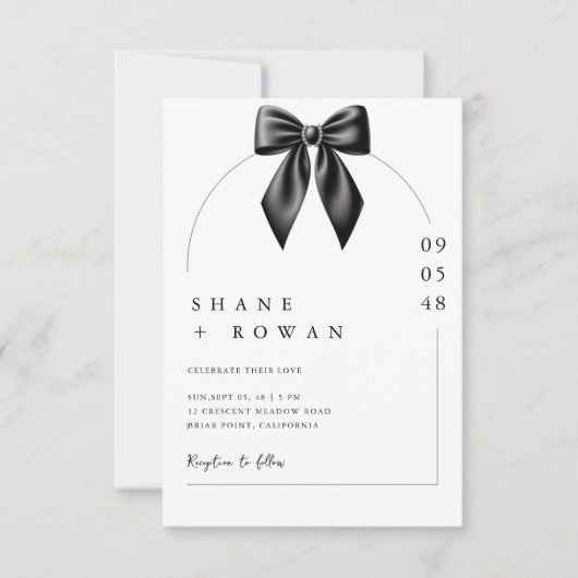 Minimalist Black & White Bow Wedding Invitation  (Devant)