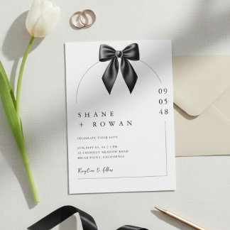 Minimalist Black & White Bow Wedding Invitation Kaart