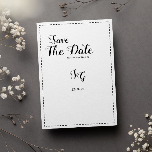 Minimalist black white calligraphy Save The Date Kaart