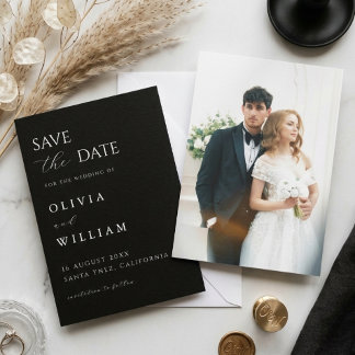 Minimalist Black & White Elegant Photo Wedding  Save The Date