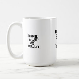 Minimalist Black & White "RHYPES & REAL Life" Micr Koffiemok