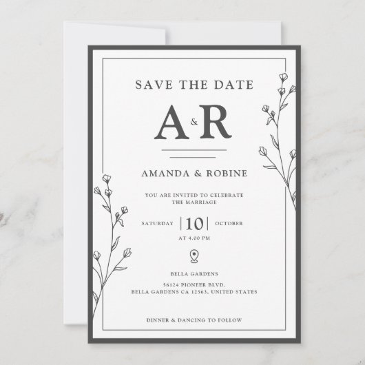 Minimalist Black & White  Save The Date (Voorkant)