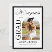 Minimalist Black White Script Grad Party Photo  Aankondiging (Voorkant)