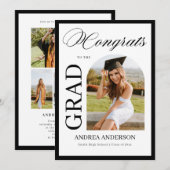 Minimalist Black White Script Grad Party Photo  Aankondiging (Voorkant / Achterkant)