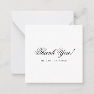 Minimalist Black & White Script Wedding Thank You Notitiekaartje