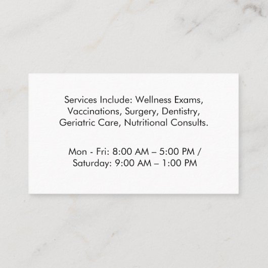 Minimalist Black & White Veterinary Clinic Visitekaartje (Achterkant)