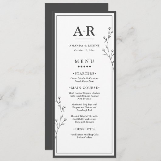 Minimalist Black & White Wedding Menu (Voorkant / Achterkant)