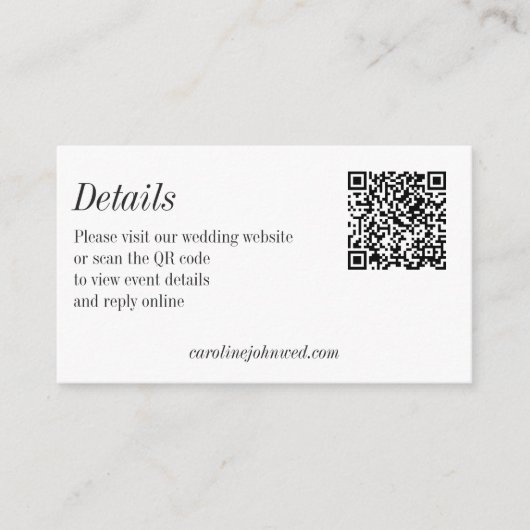 Minimalist Black White Wedding QR Code Details Informatiekaartje (Voorkant)