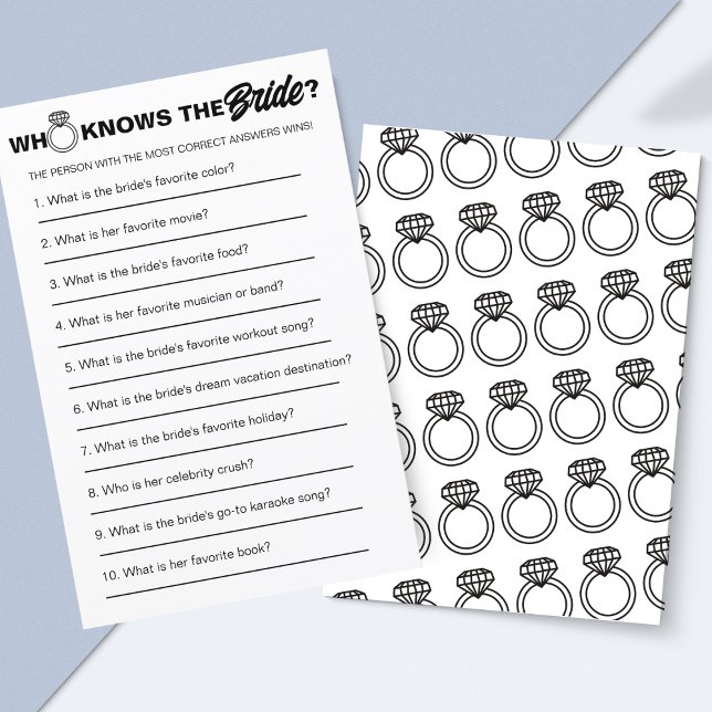 Minimalist Black & White Wie kent het bruidsspel (Ultimate ‘Who Knows the Bride?’ Game – Fun Wedding Quiz for Guests!)
