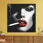 Minimalist Black & White Woman with cigarette Canvas Afdruk (Insitu (Woonkamer))