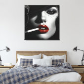 Minimalist Black & White Woman with cigarette Canvas Afdruk (Insitu (Slaapkamer))