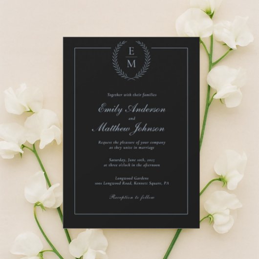 Minimalist Black With Blue Wedding Invitation Kaart