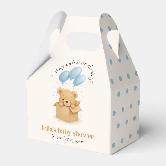 Minimalist Blue Bear Balloon Baby Shower Bedankdoosjes (Voorkant Zijde)